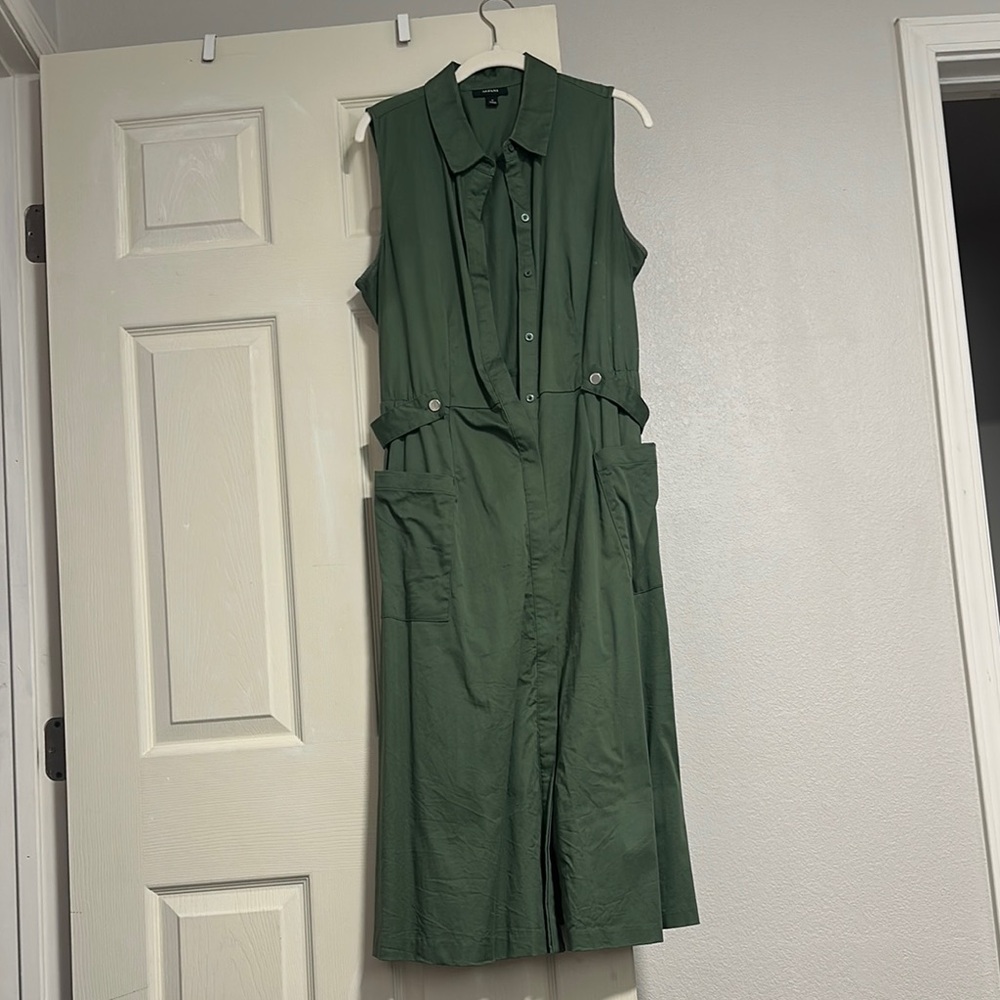 Alfani Green Sleeveless Tie Front Midi Dress